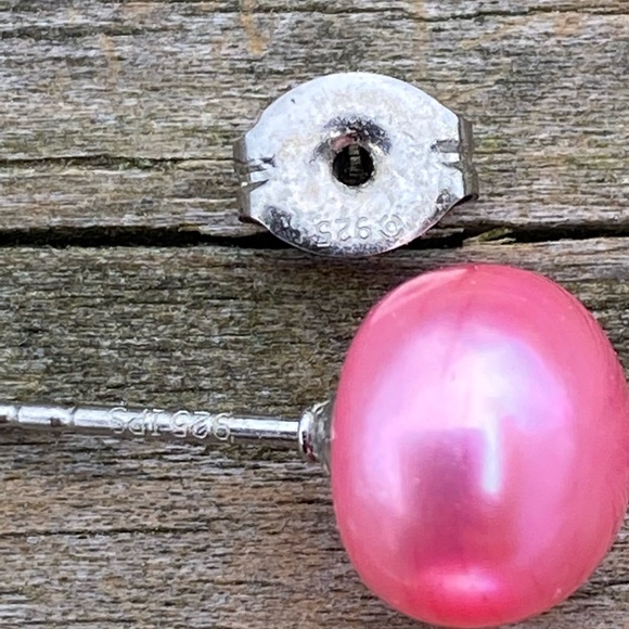 Cultured Pink Pearl earrings .925 Sterling Silver 8mm Pearls - Picture 8 of 9